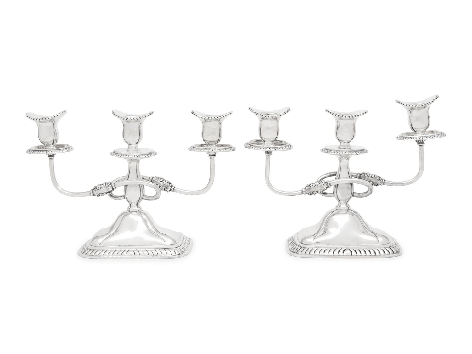 A Pair of Sanborns Silver Three-Light Candelabra