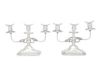 A Pair of Sanborns Silver Three-Light Candelabra