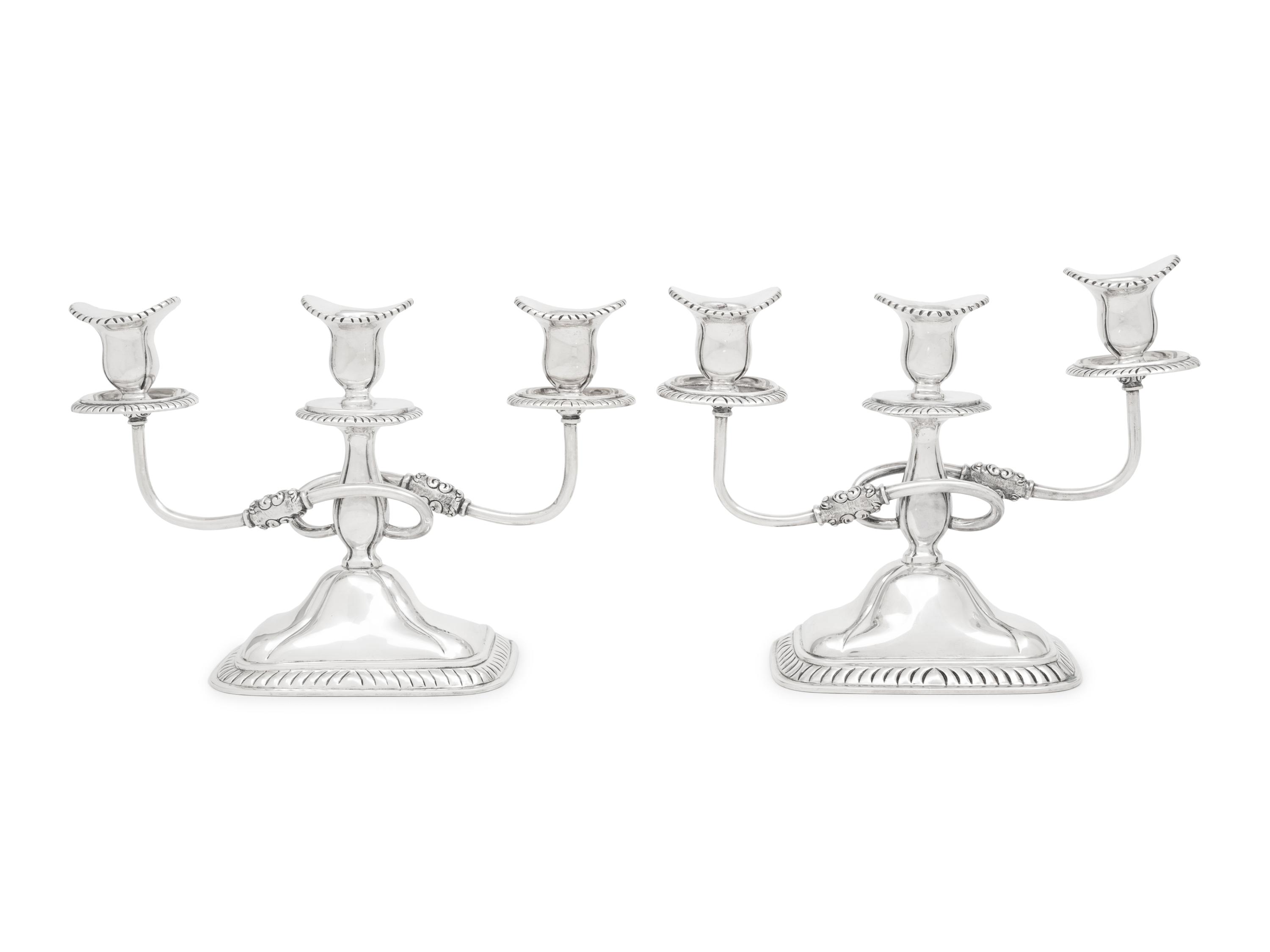 A Pair of Sanborns Silver Three-Light Candelabra