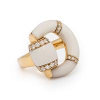 Gucci, 'Horsebit', White Chalcedony, Diamond, and Yellow Gold Ring