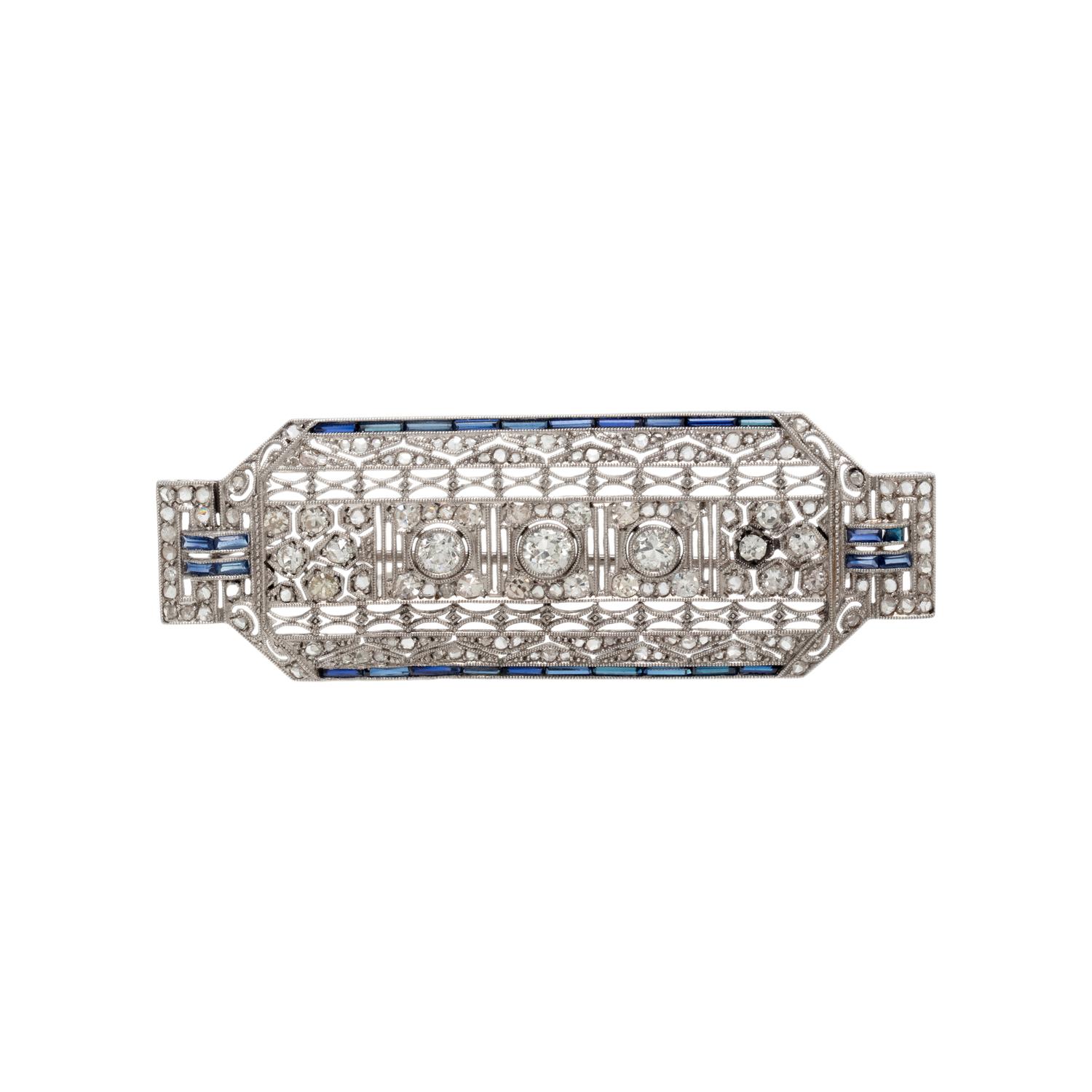 DIAMOND AND SYNTHETIC SAPPHIRE BROOCH
