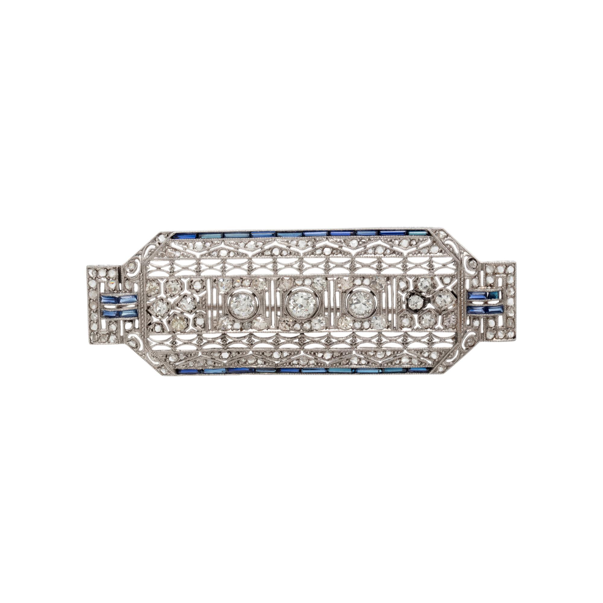 DIAMOND AND SYNTHETIC SAPPHIRE BROOCH