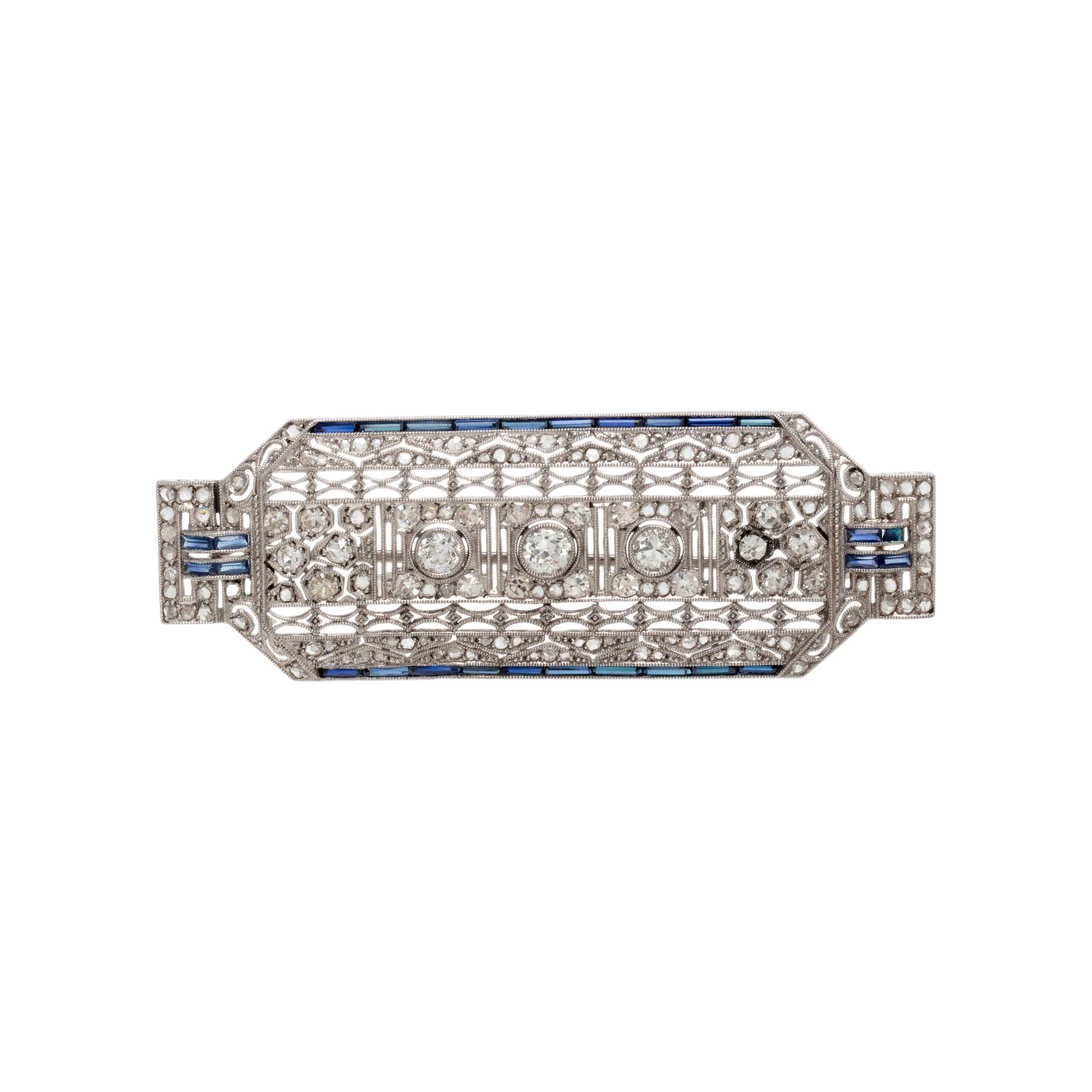 DIAMOND AND SYNTHETIC SAPPHIRE BROOCH