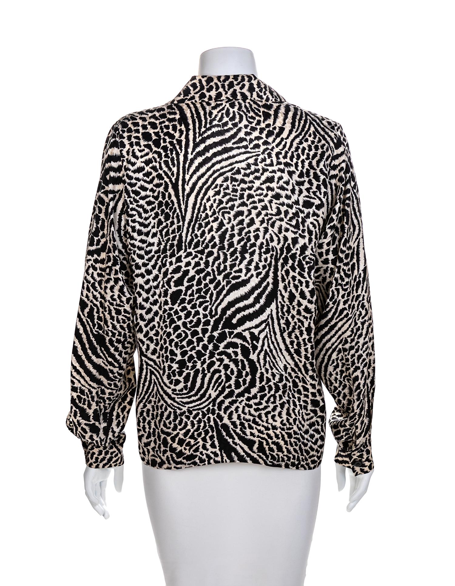 Yves Saint Laurent Encore Animal Print Silk Blouse, 1980-90s Size label: 6
