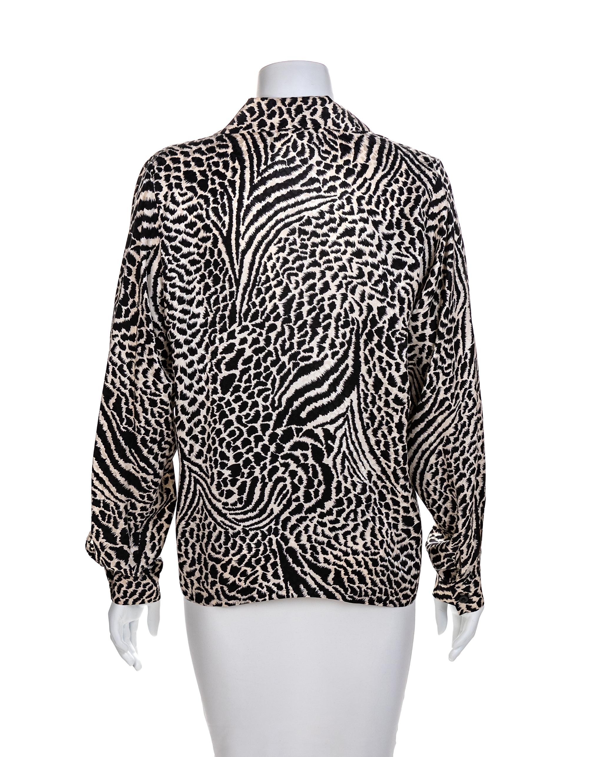 Yves Saint Laurent Encore Animal Print Silk Blouse, 1980-90s Size label: 6