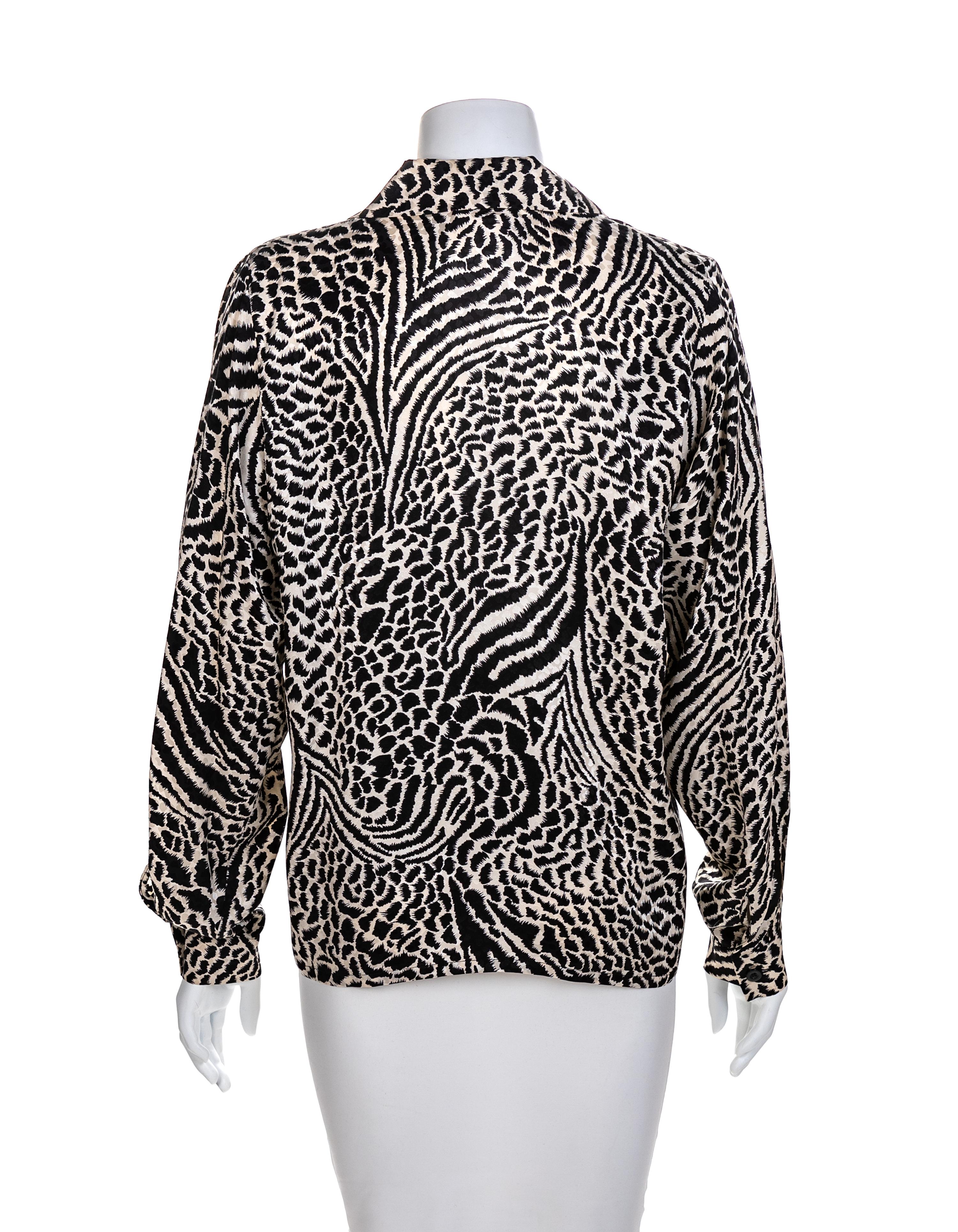 Yves Saint Laurent Encore Animal Print Silk Blouse, 1980-90s Size label: 6
