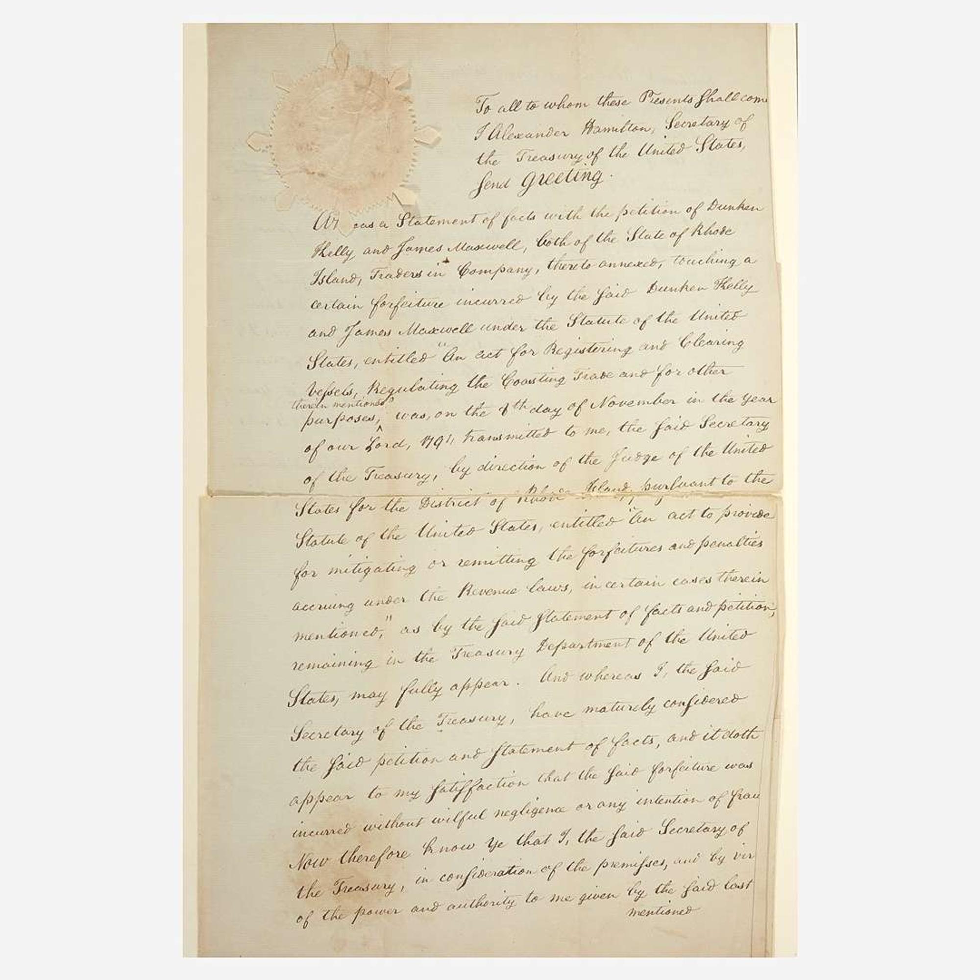 [Hamilton, Alexander] [Coast Guard] An Act to provide more effectually for the Collection of the Duties imposed by Law on Goods, Wares and Merchandize imported in