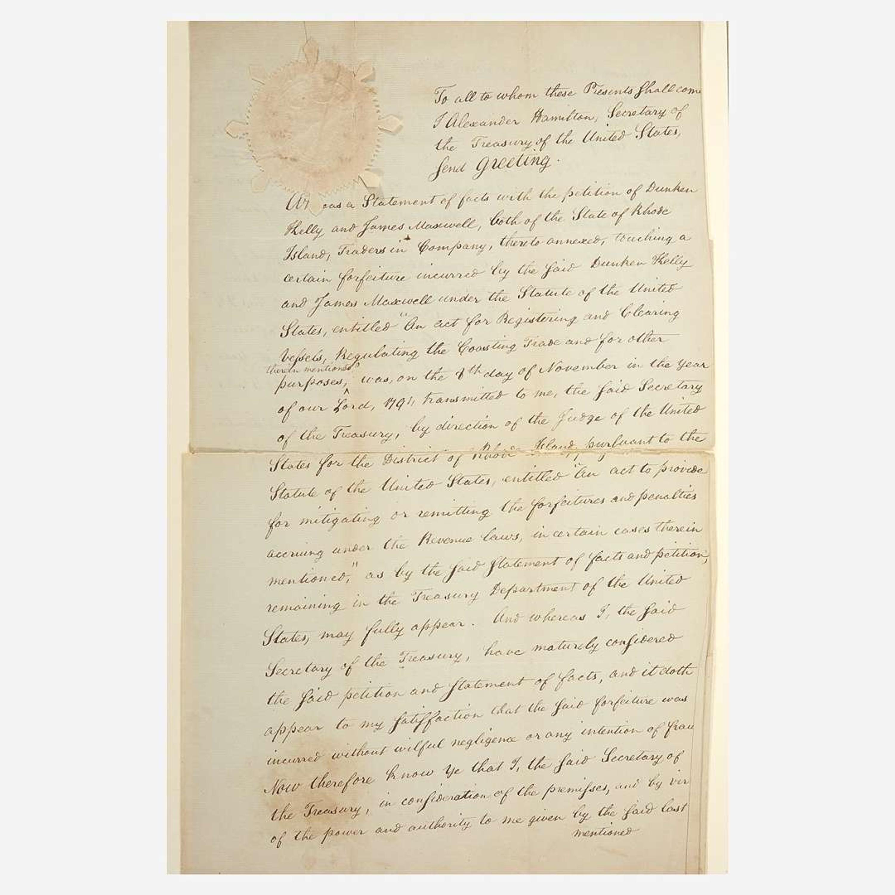 [Hamilton, Alexander] [Coast Guard] An Act to provide more effectually for the Collection of the Duties imposed by Law on Goods, Wares and Merchandize imported in