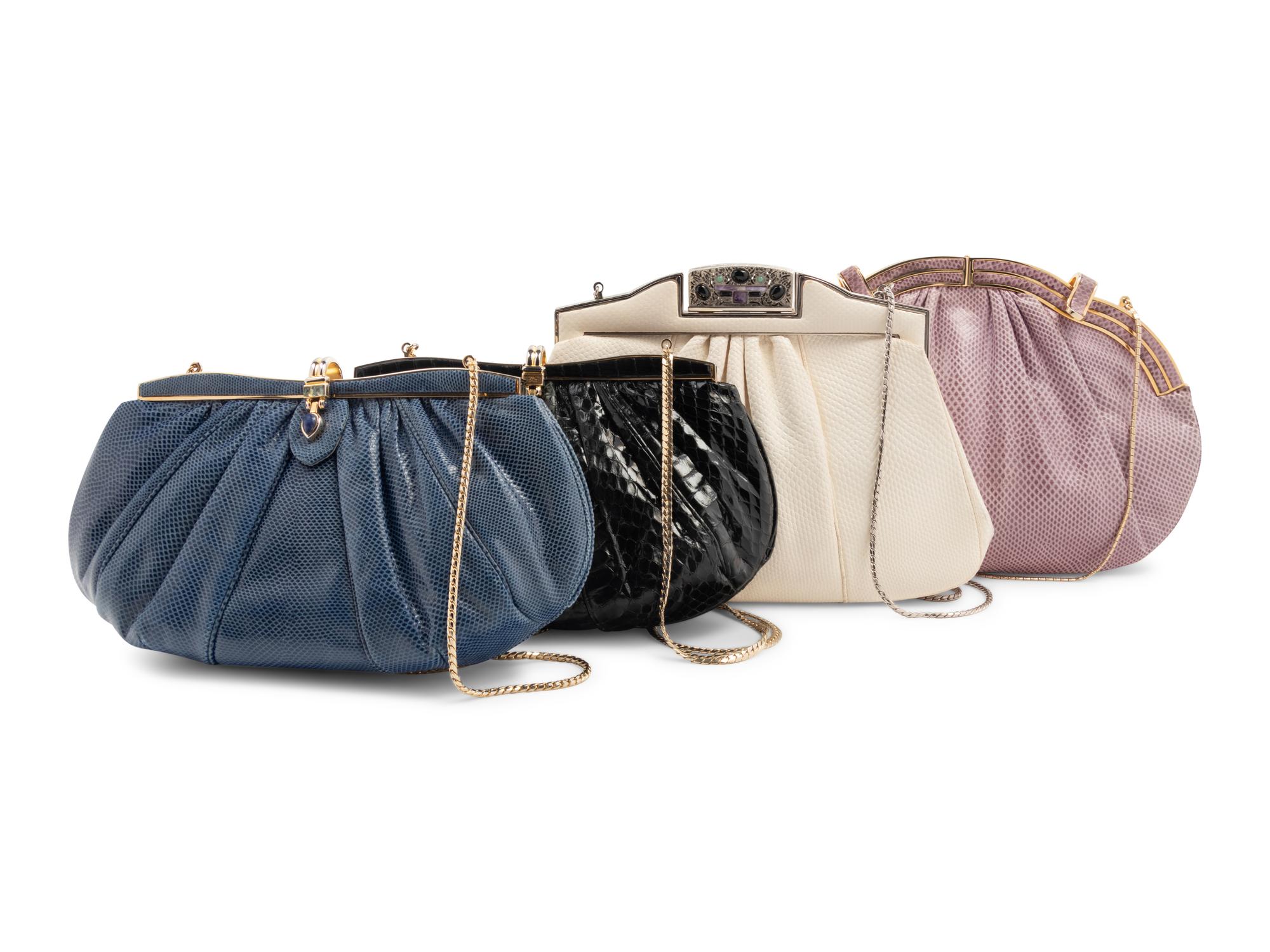 Four Judith Leiber Exotic Skin Bags, 1980-90s