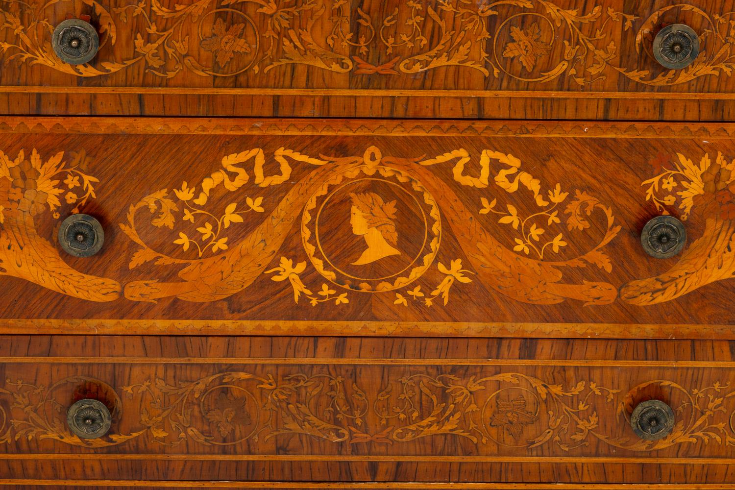An Italian Neoclassical Walnut and Marquetry Commode in the Manner of Maggiolini