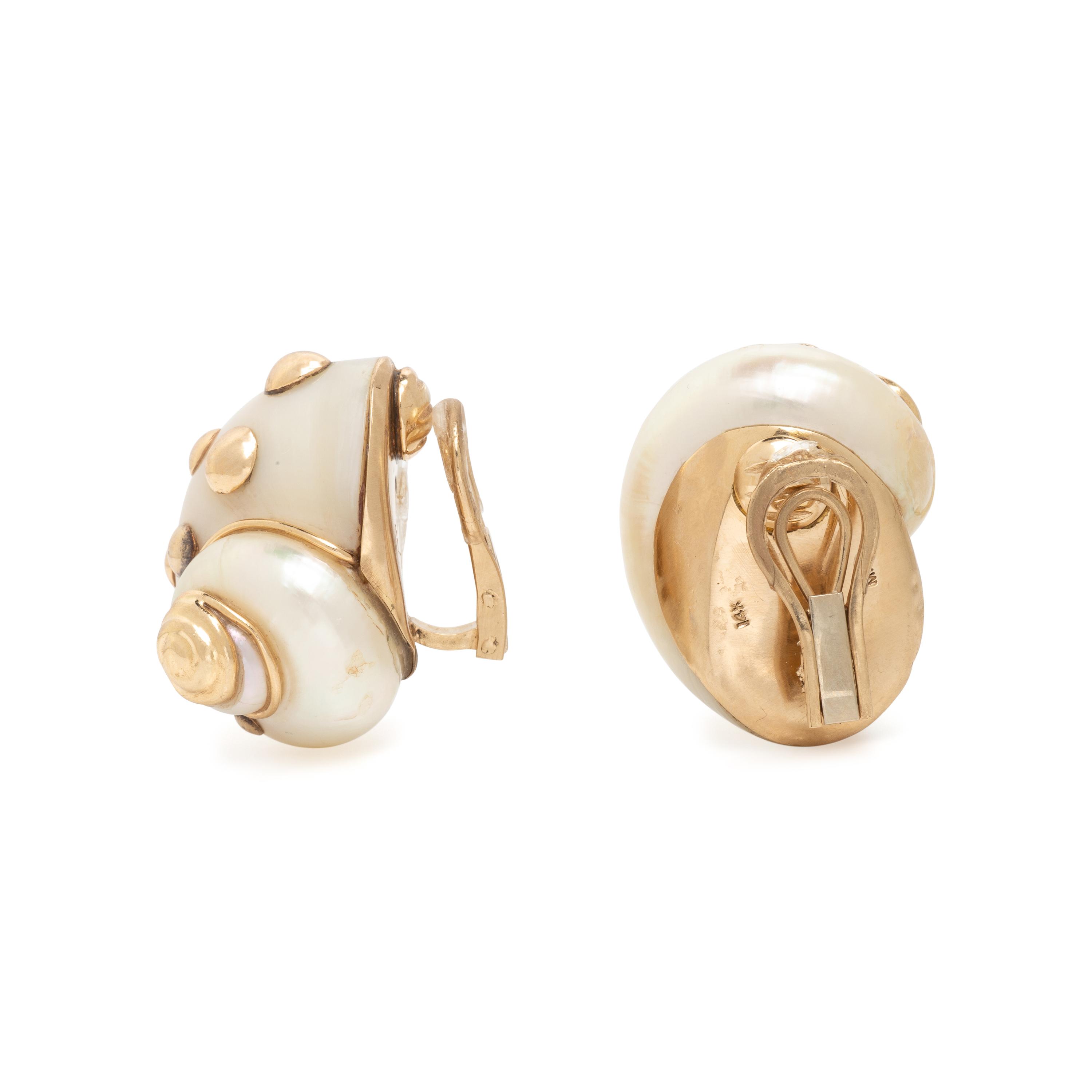 Maz, Turbo Shell and Yellow Gold Earrings