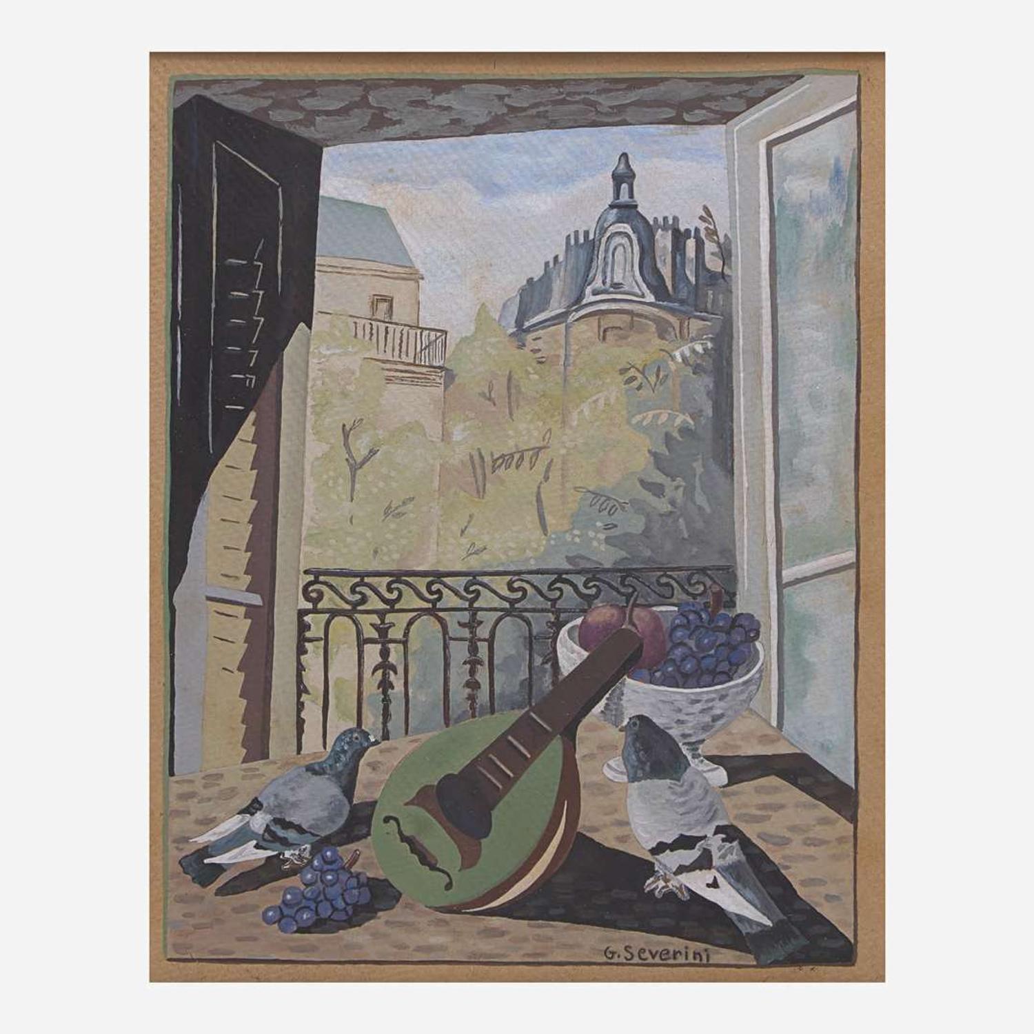 Gino Severini (Italian, 1883-1966) Nature Morte avec une Mandoline et Deux Colombes