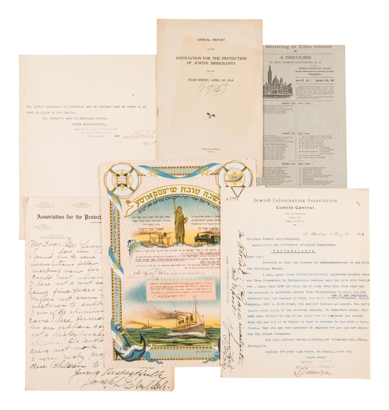 [JEWISH EMIGRATION]. An archive of material relating to Jewish emigration to America ca 1890-1909, including letters and printed pamphlets, most relating to Louis Edward Levy.