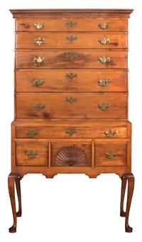 An American Queen Anne Style Highboy Height 71 x width 38 x depth 20 1/4 inches.