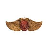 EGYPTIAN REVIVAL, YELLOW GOLD, HARDSTONE AND PEARL BROOCH