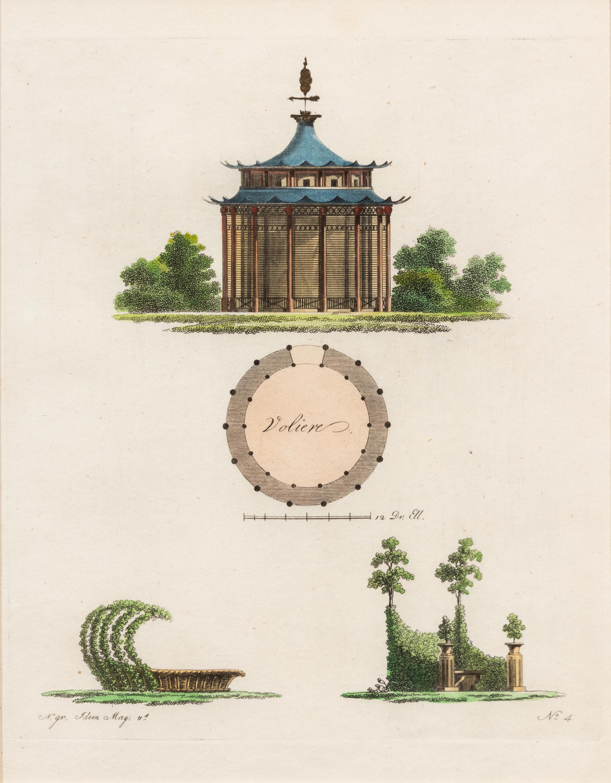 A Collection of Gilt Framed Hand Colored Engravings of Follies Framed size 12 3/8 x 15 3/8 inches. — 19TH CENTURY