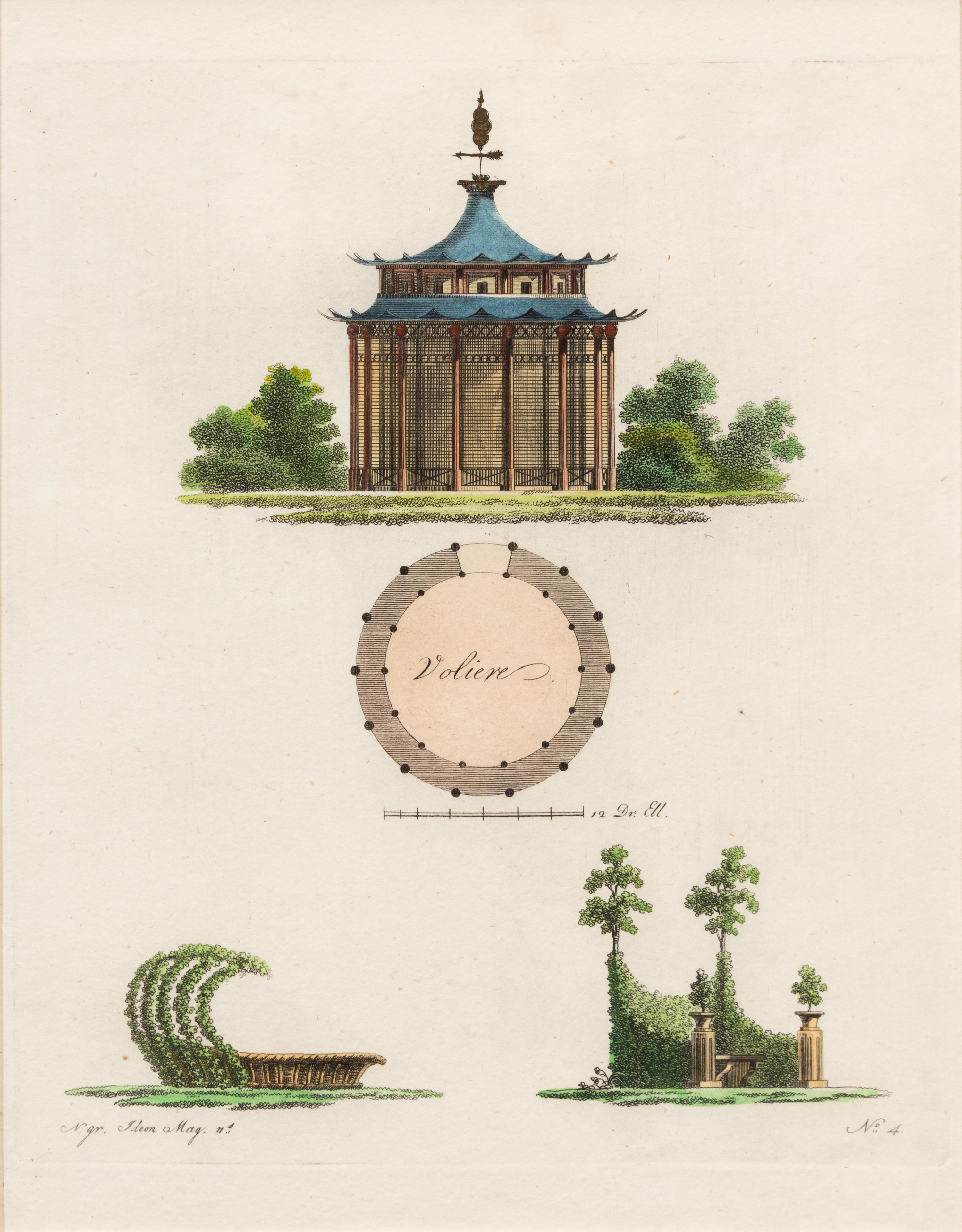 A Collection of Gilt Framed Hand Colored Engravings of Follies Framed size 12 3/8 x 15 3/8 inches. — 19TH CENTURY