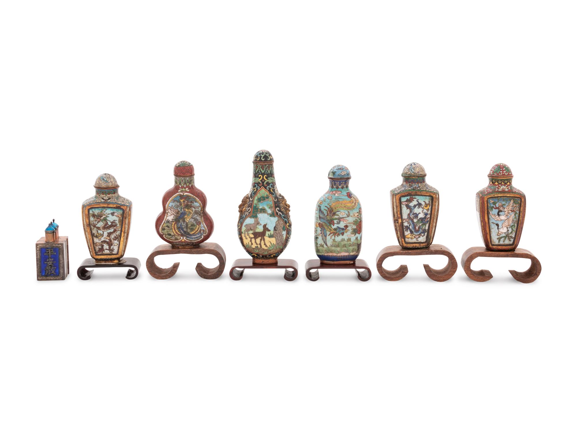 Seven Chinese Cloisonné Enameled Snuff Bottles