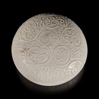 A Chinese Molded Dehua Porcelain Box and Cover, Song/Yuan Dynasty — 宋/元 德化白瓷卷草紋圓蓋盒