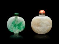 Two Jade and Jadeite Snuff Bottles
