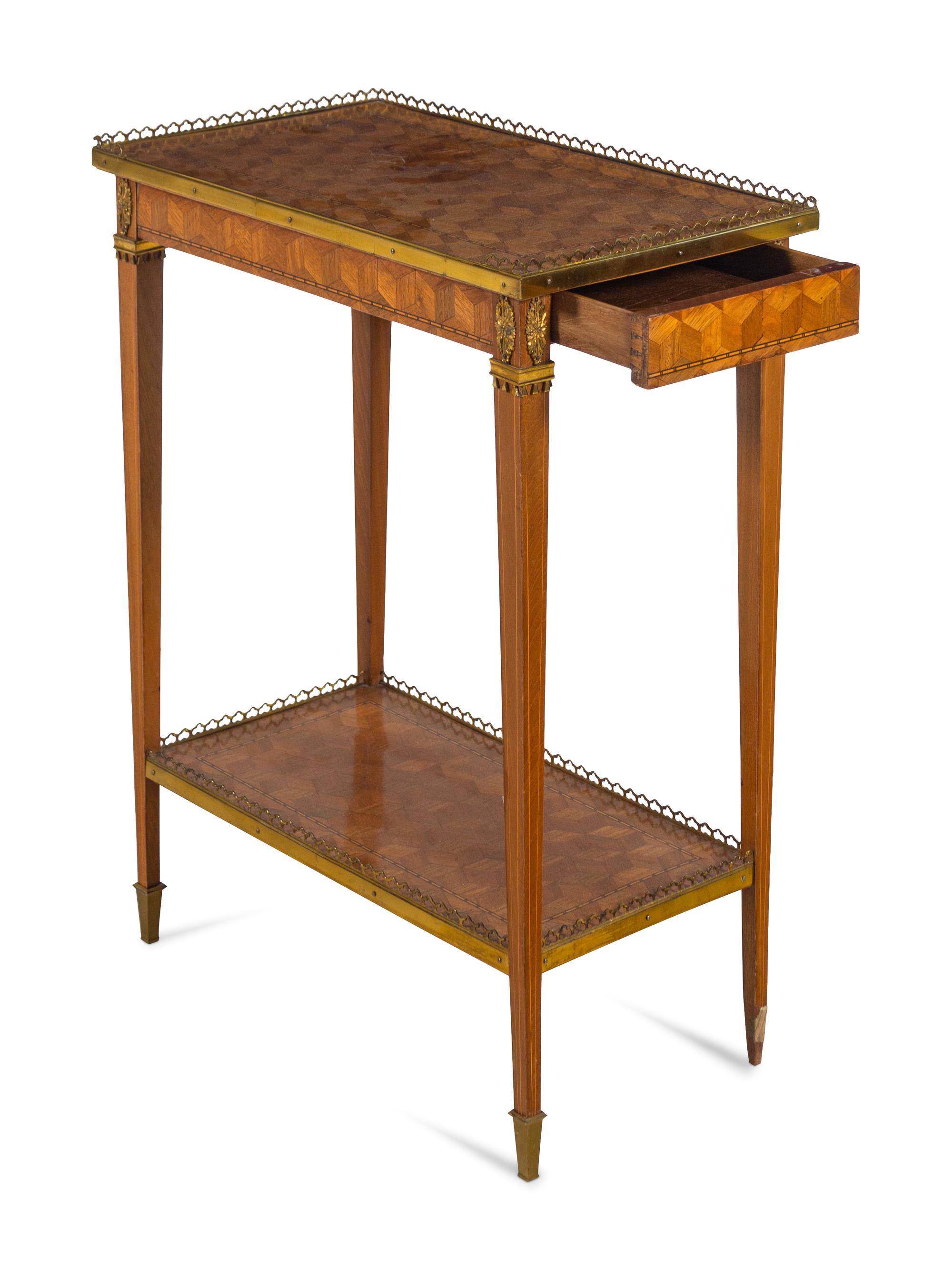 A Louis XVI Style Gilt Bronze Mounted Parquetry Table