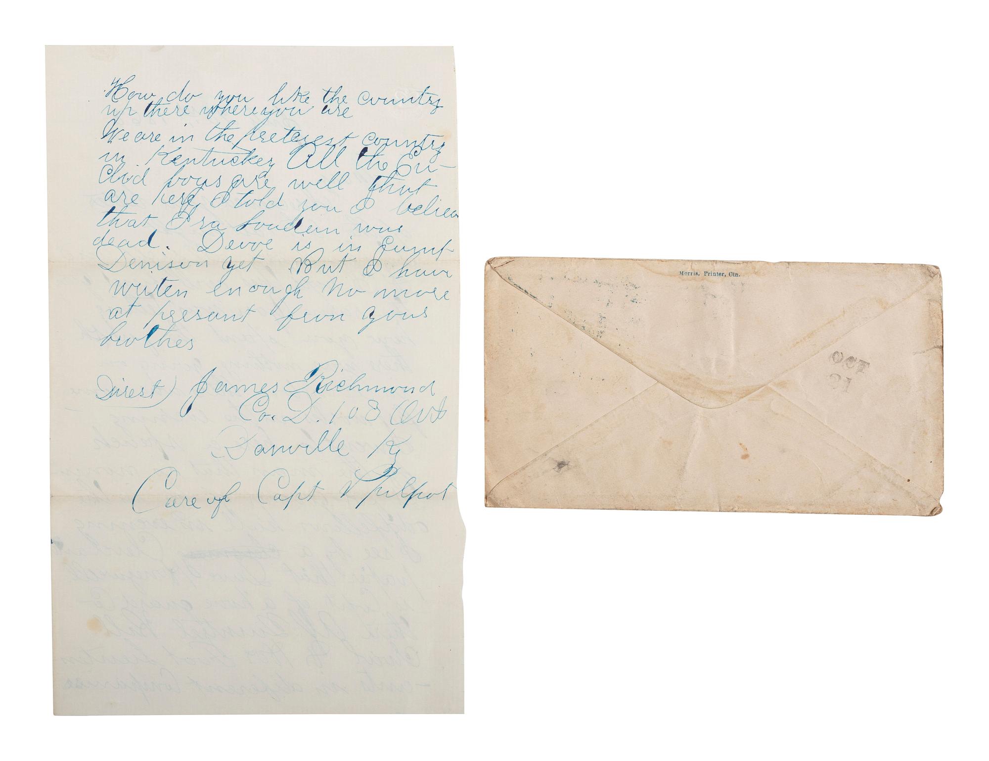 [CIVIL WAR]. Bible identified to CSA Private W.J. Bruce, 7th TN Infantry, found at the Battle of Resaca by Union Private J.A. Richmond, 103rd OH Infantry.