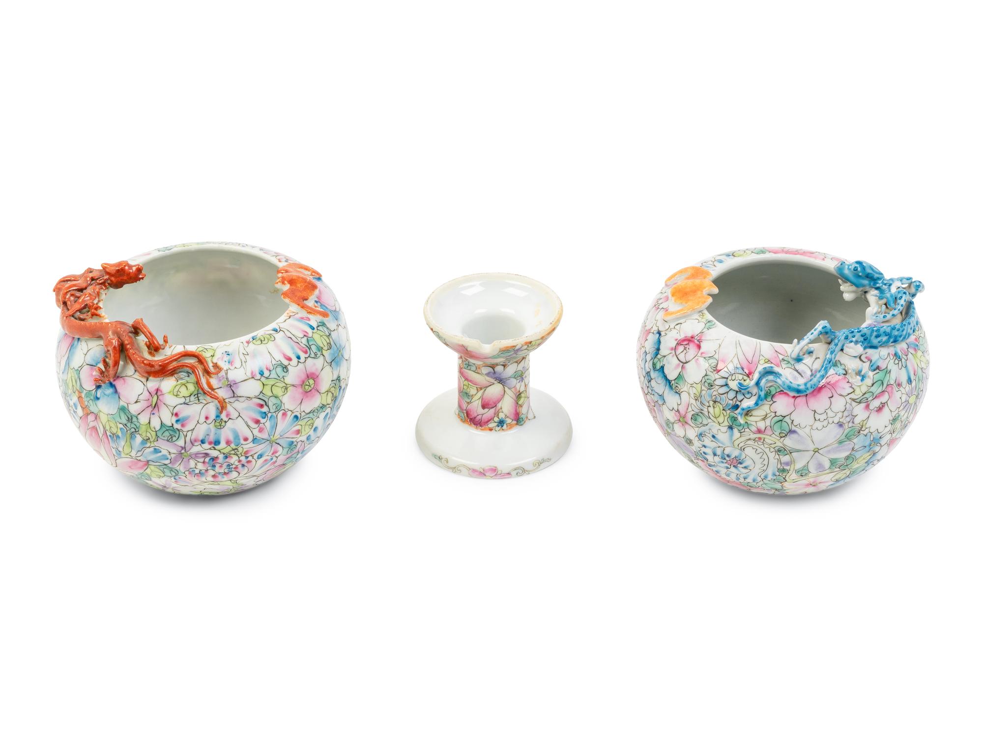 Two Chinese Famille Rose Porcelain 'Millefleur' Articles