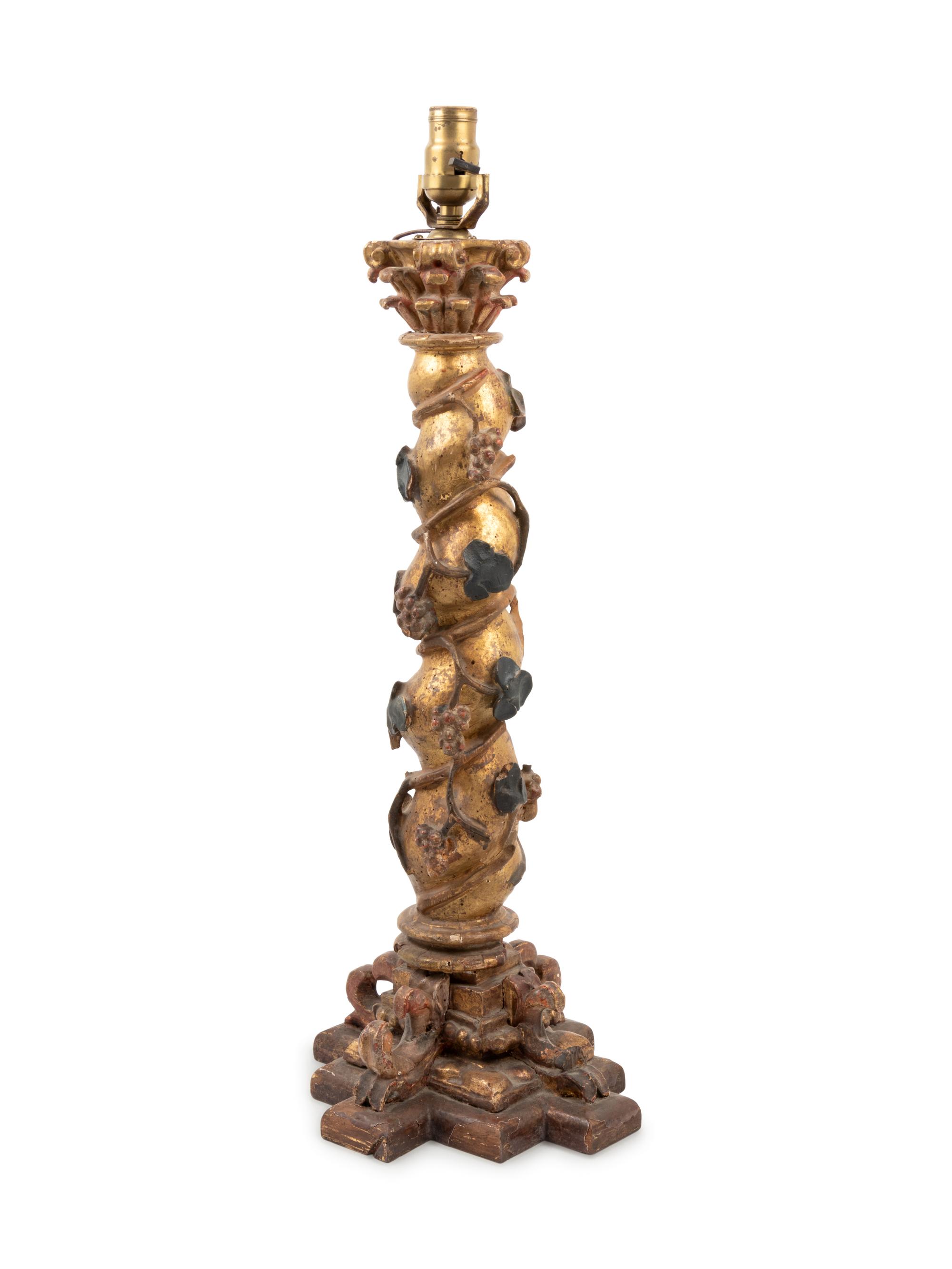 An Italian Carved and Gilt Decorated Diminutive Solomonic Column