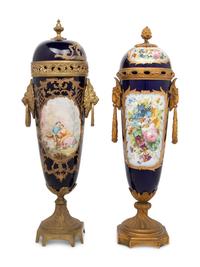 Two Gilt Bronze Mounted Sèvres Style Porcelain Urns