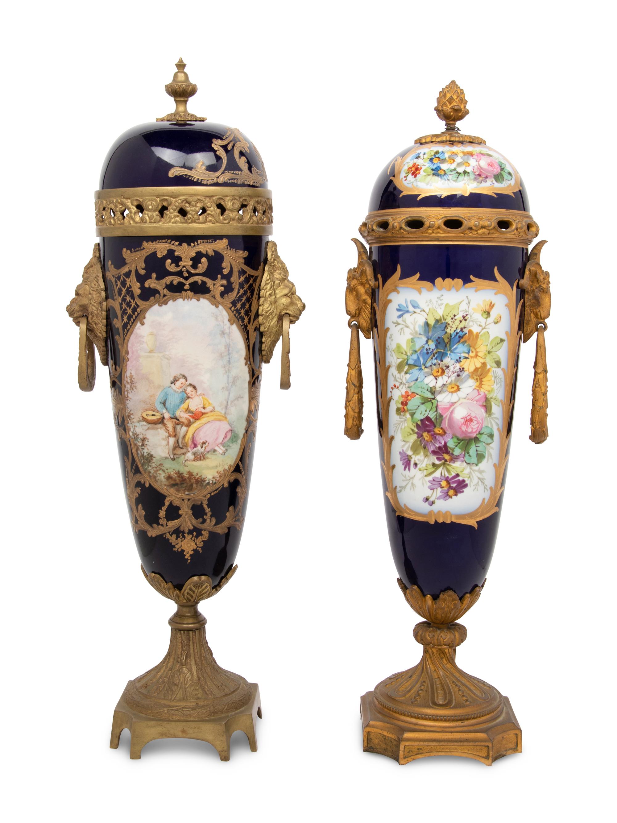 Two Gilt Bronze Mounted Sèvres Style Porcelain Urns