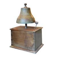A Bronze Time Clock Bell on Wood Base 12" W x 8" D x 19" H — Italy