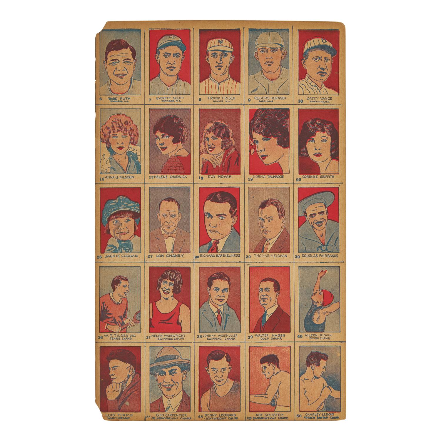 [Baseball] [Ruth, Babe] An Uncut Panel of 1926 W512 Strip Cards