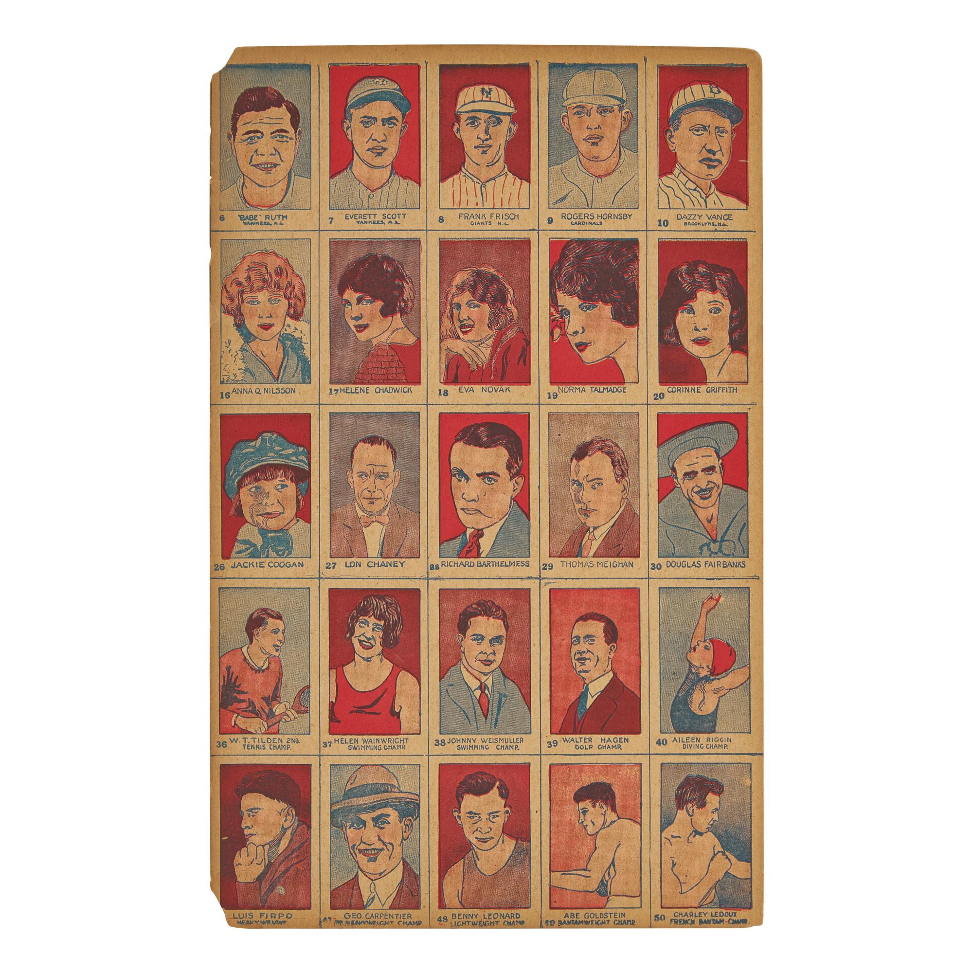 [Baseball] [Ruth, Babe] An Uncut Panel of 1926 W512 Strip Cards