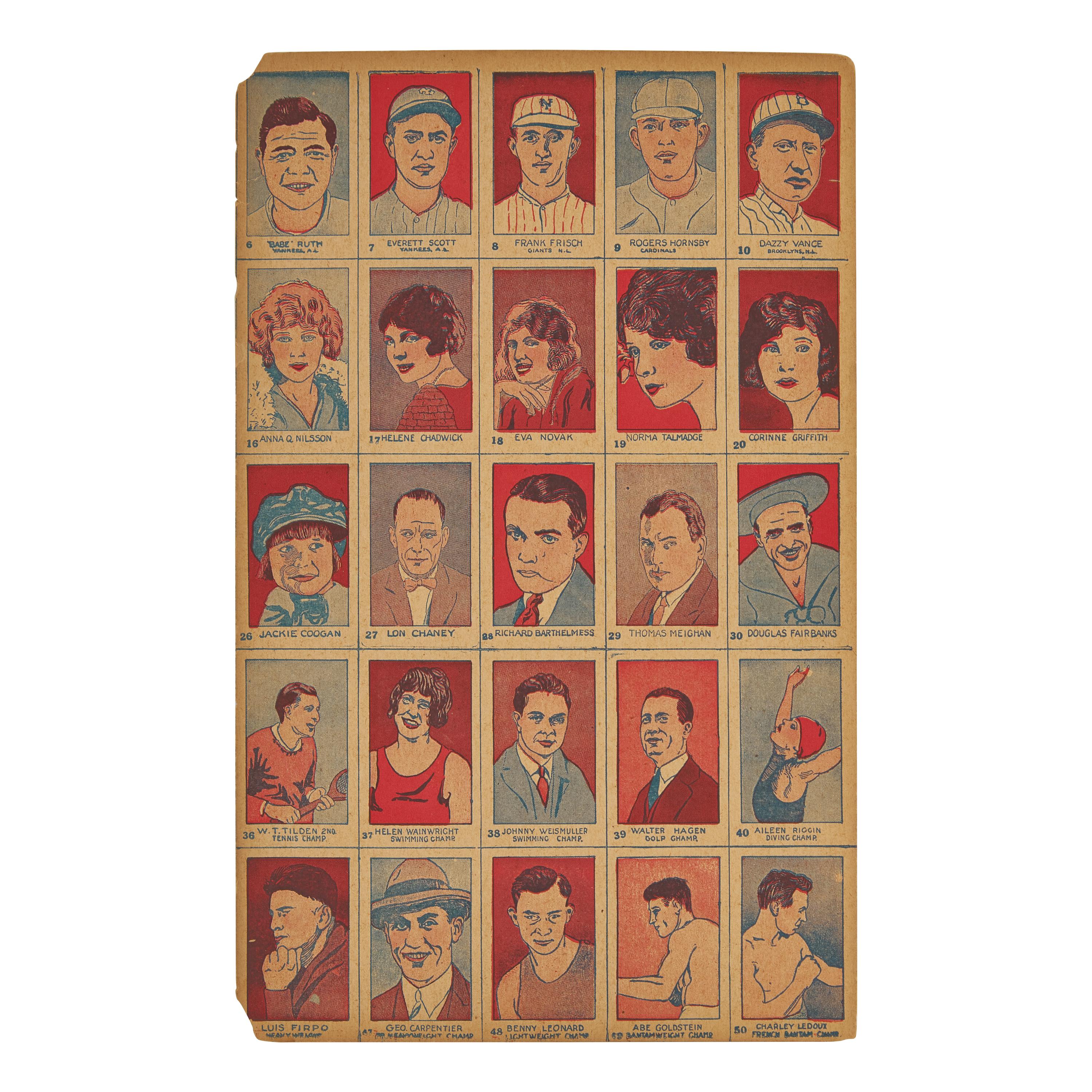 [Baseball] [Ruth, Babe] An Uncut Panel of 1926 W512 Strip Cards