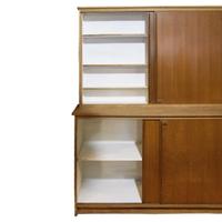 A Mid-Century Two-Tier Wood Cabinet 68" W x 20.5" D x 85.25" H — France, Mid-20th Century
