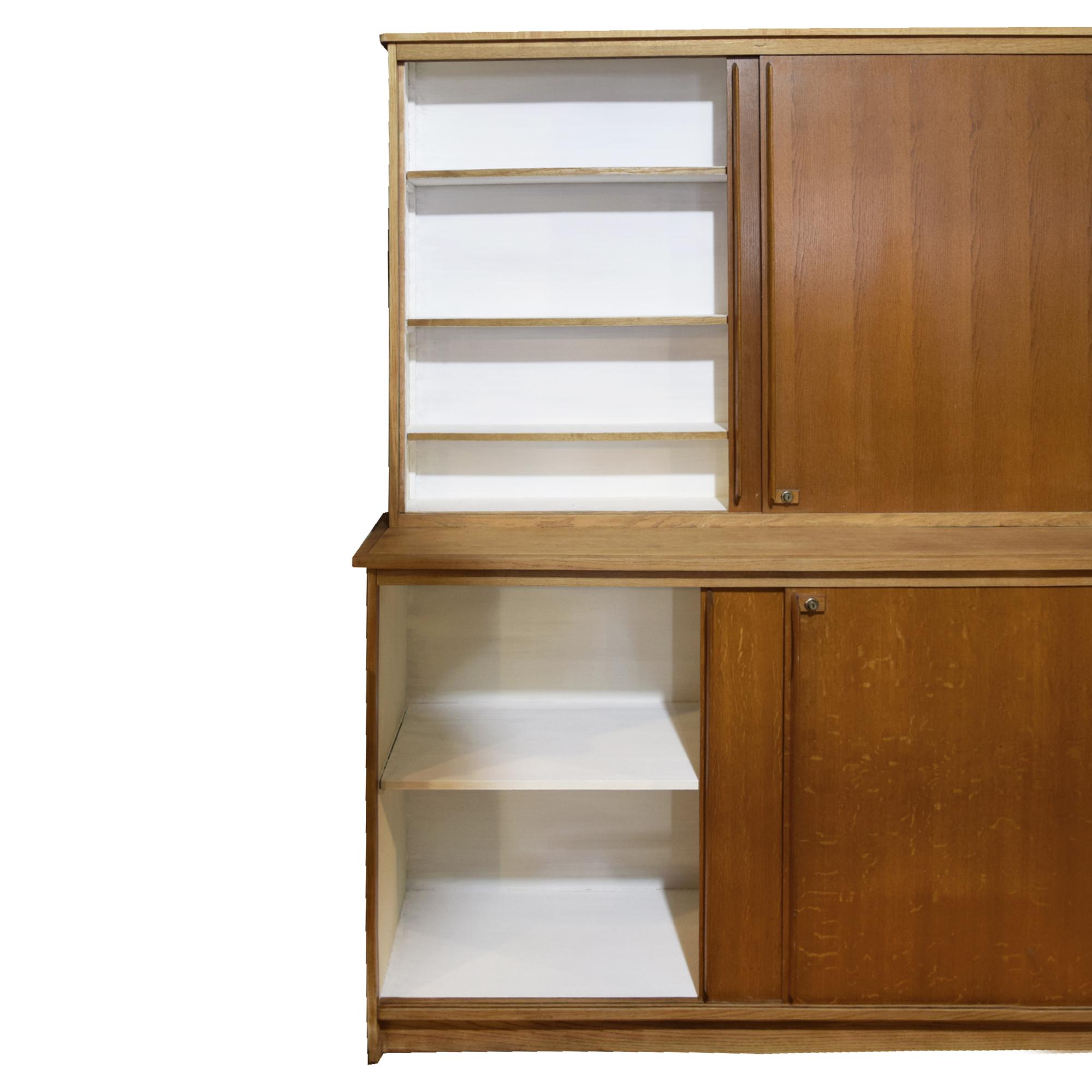 A Mid-Century Two-Tier Wood Cabinet 68" W x 20.5" D x 85.25" H — France, Mid-20th Century