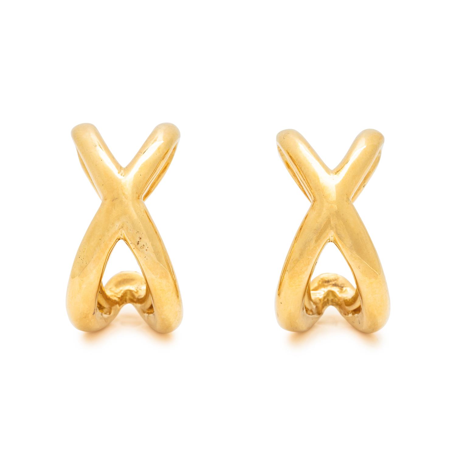 TIFFANY & CO., YELLOW GOLD 'DOUBLE X' EARCLIPS