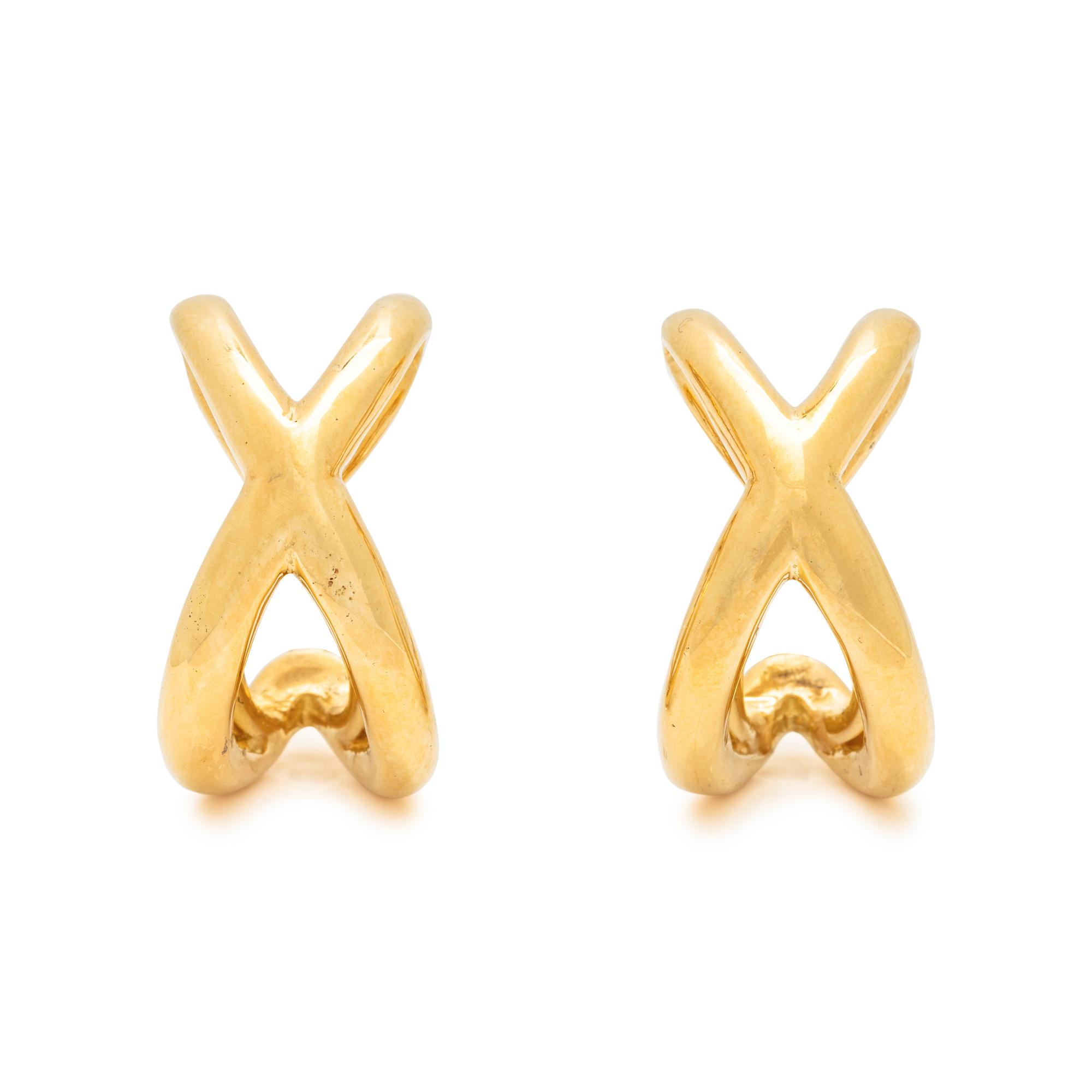TIFFANY & CO., YELLOW GOLD 'DOUBLE X' EARCLIPS