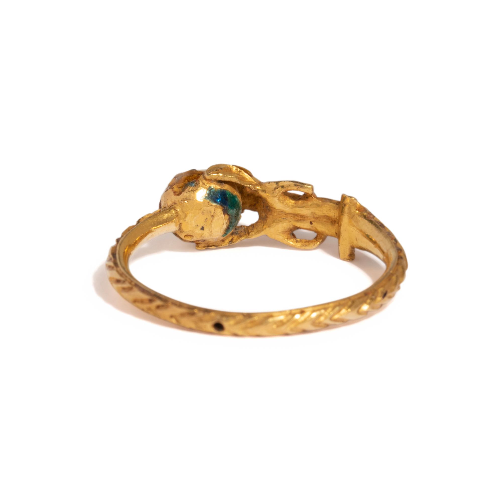 ANTIQUE, YELLOW GOLD AND ENAMEL 'PAN' FIGURE RING