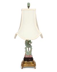 A Carved Hardstone Bird Mounted as a Lamp
