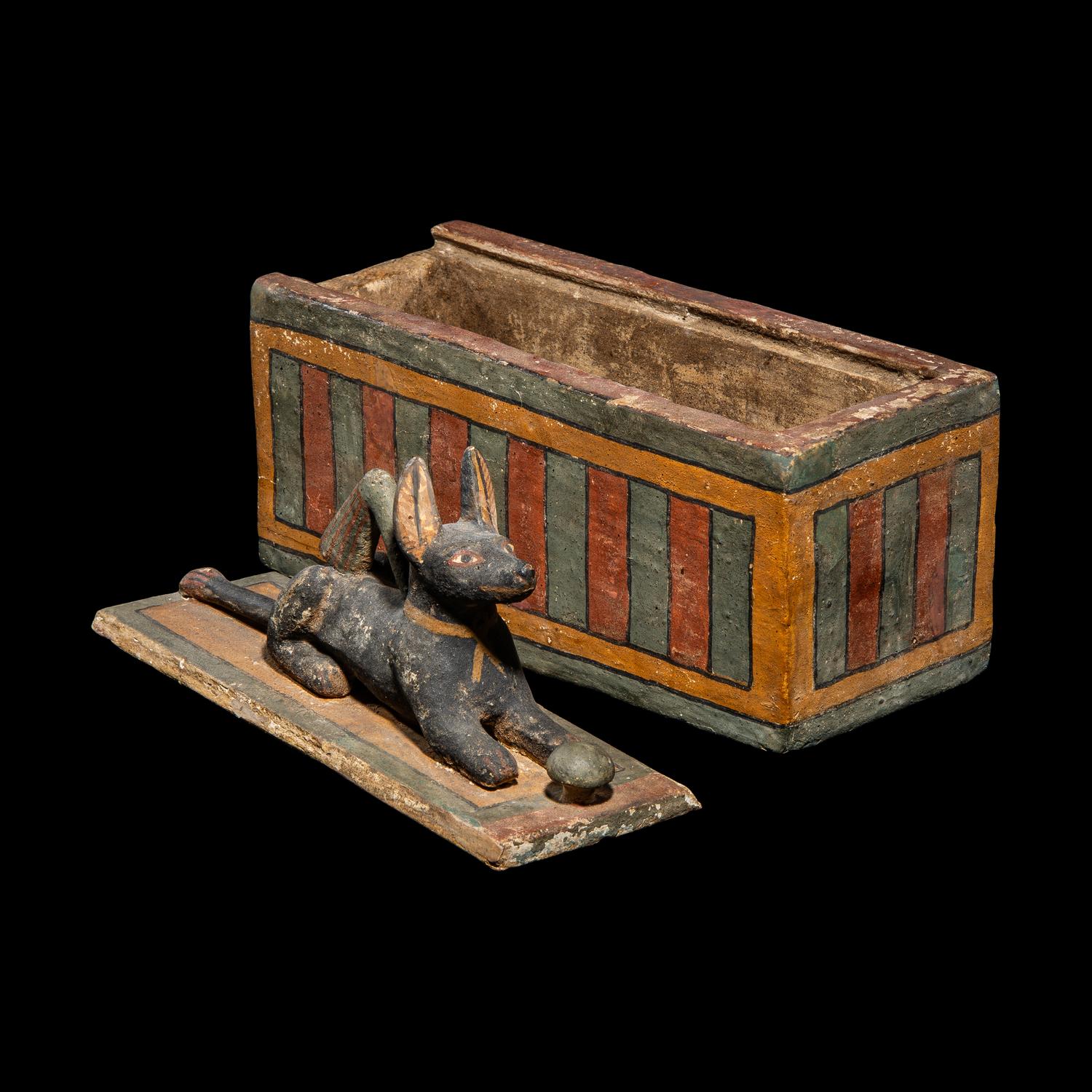 An Egyptian Painted Wood Box with Anubis
