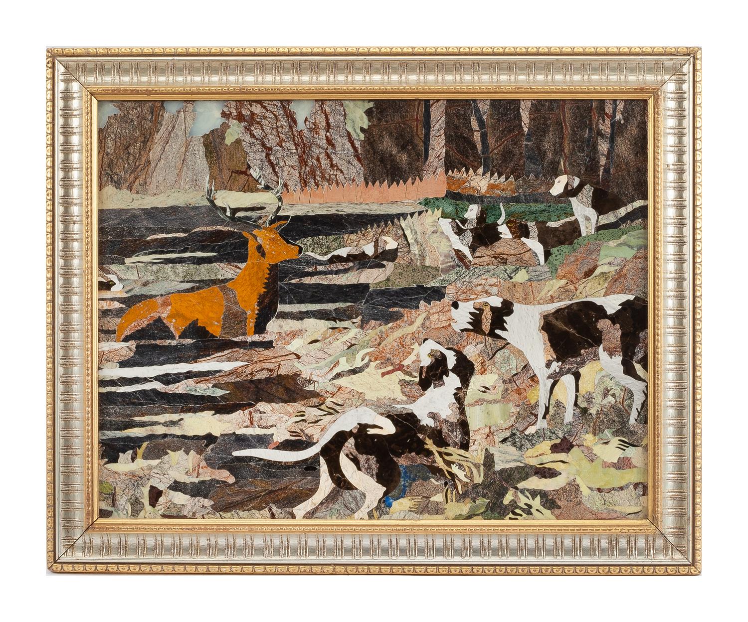 An Italian Pietra Dura Panel Height 17 x width 22 1/2 inches.