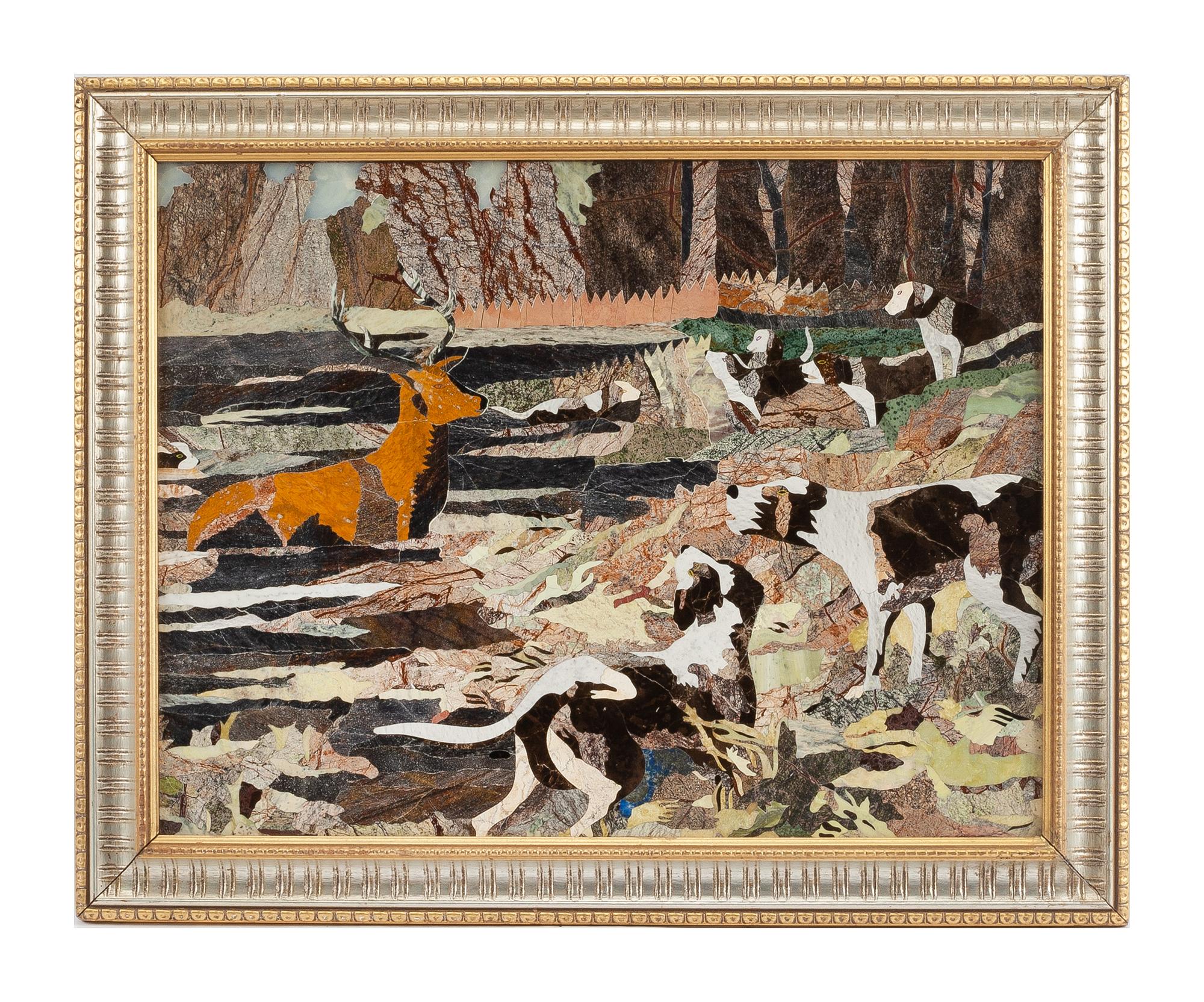An Italian Pietra Dura Panel Height 17 x width 22 1/2 inches.