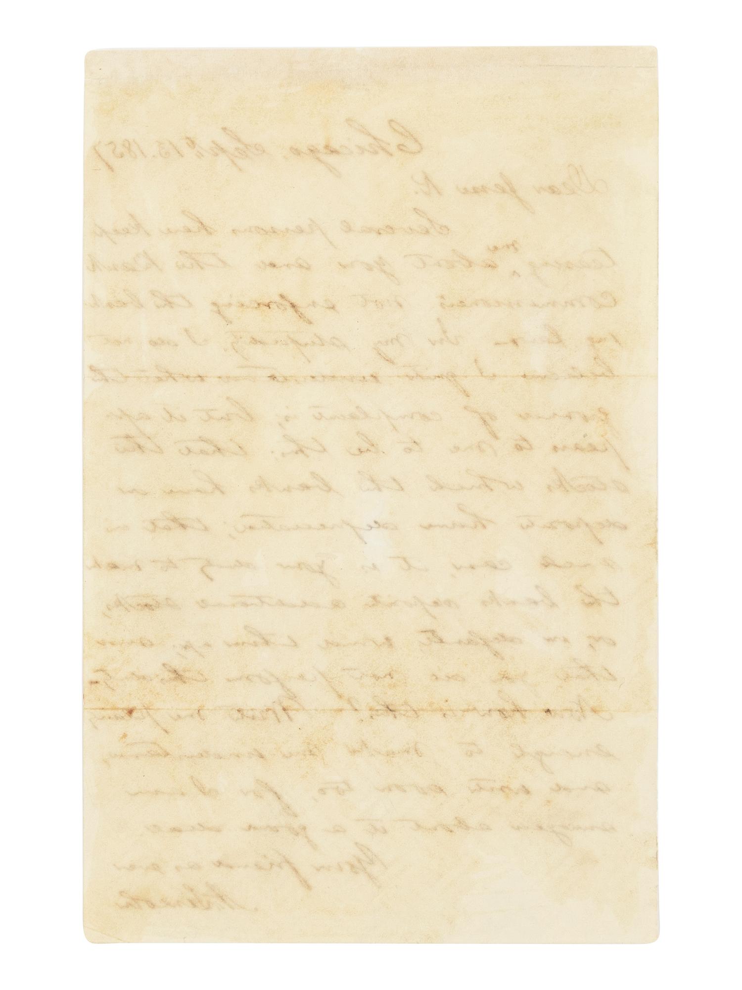 LINCOLN, Abraham (1809-1865). Autograph letter signed ("A Lincoln") to Jesse K. Dubois. Chicago, 13 September 1857.
