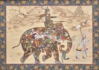 A Mughal Style Indian Painting of a Prince Riding a Composite Elephant