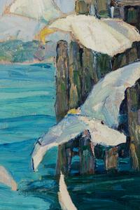 Wheeling Gulls and Wharf, Eastport Maine , c. 1927