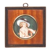 A Collection of Four Portrait Miniatures Height of largest frame 4 3/4 x width 4 inches.