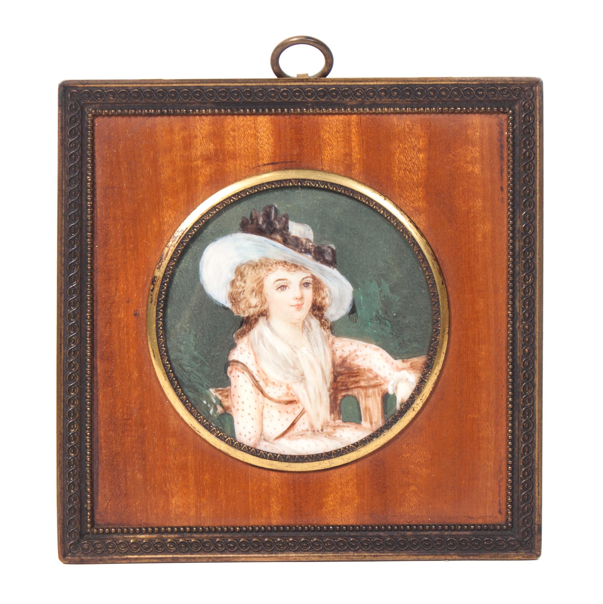 A Collection of Four Portrait Miniatures Height of largest frame 4 3/4 x width 4 inches.