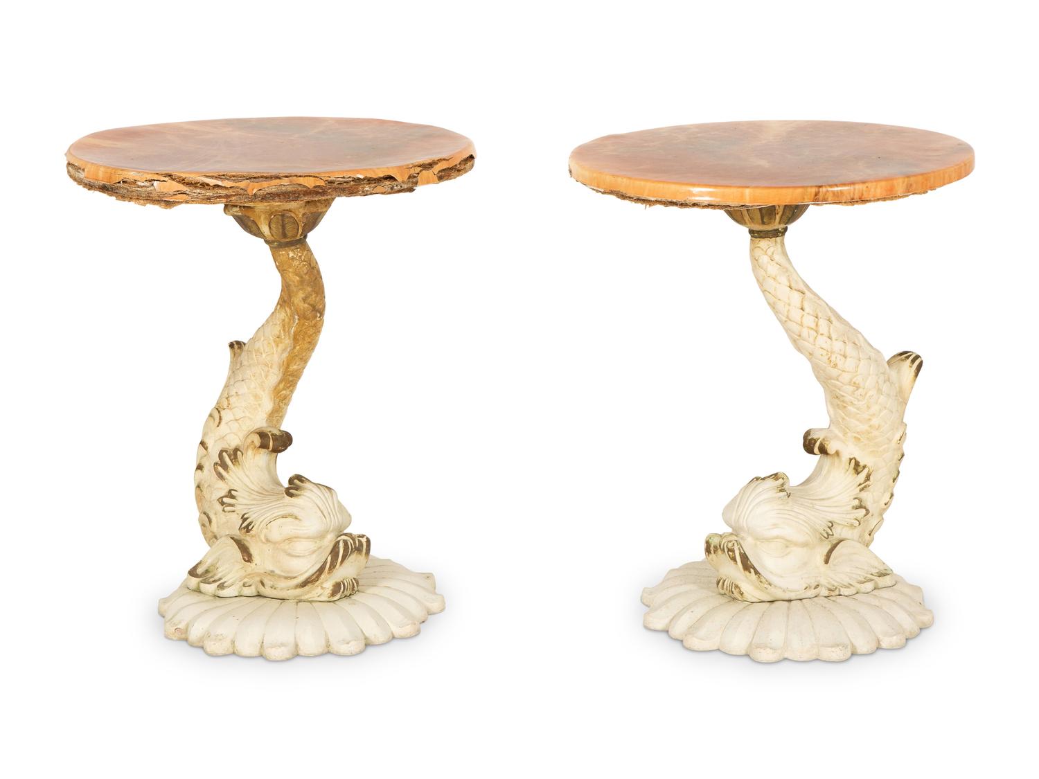 A Pair of Dolphin Form Side Tables