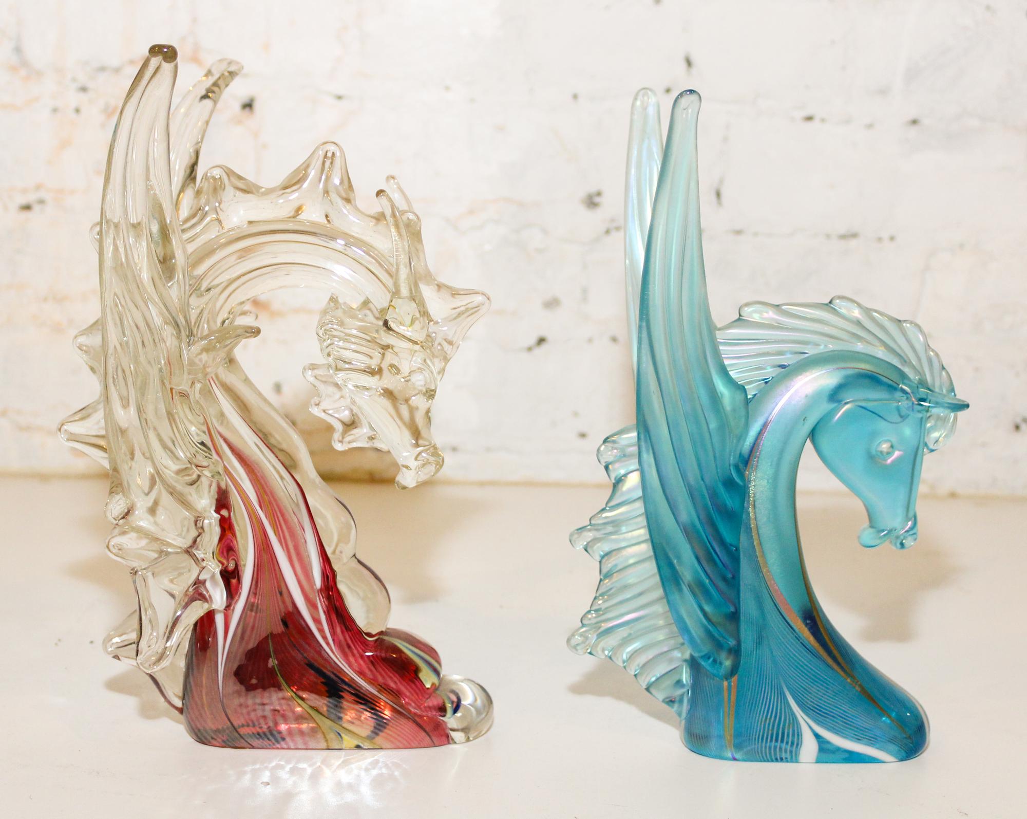 A Stuart Abelman Glass Pegasus and Dragon. Height of first 10 3/4 inches.